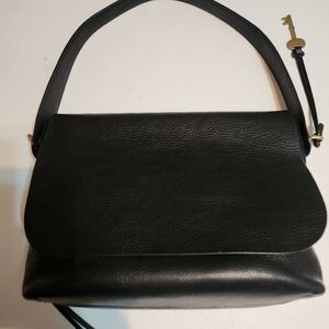 Fossil Black PEBBLED Leather FLAP Shoulder Bag, EUC